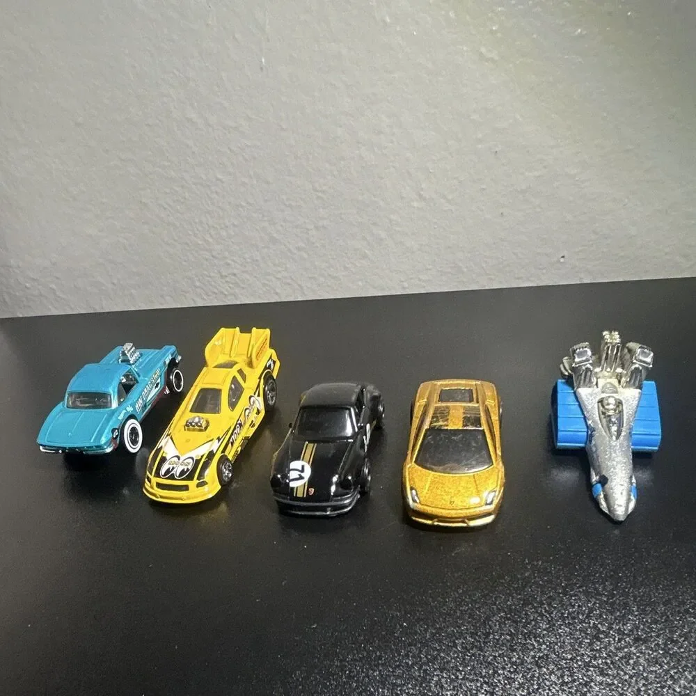 5-Piece Diecast Toy Car Lot - Blue Yellow Black Gold Silver Vehicles